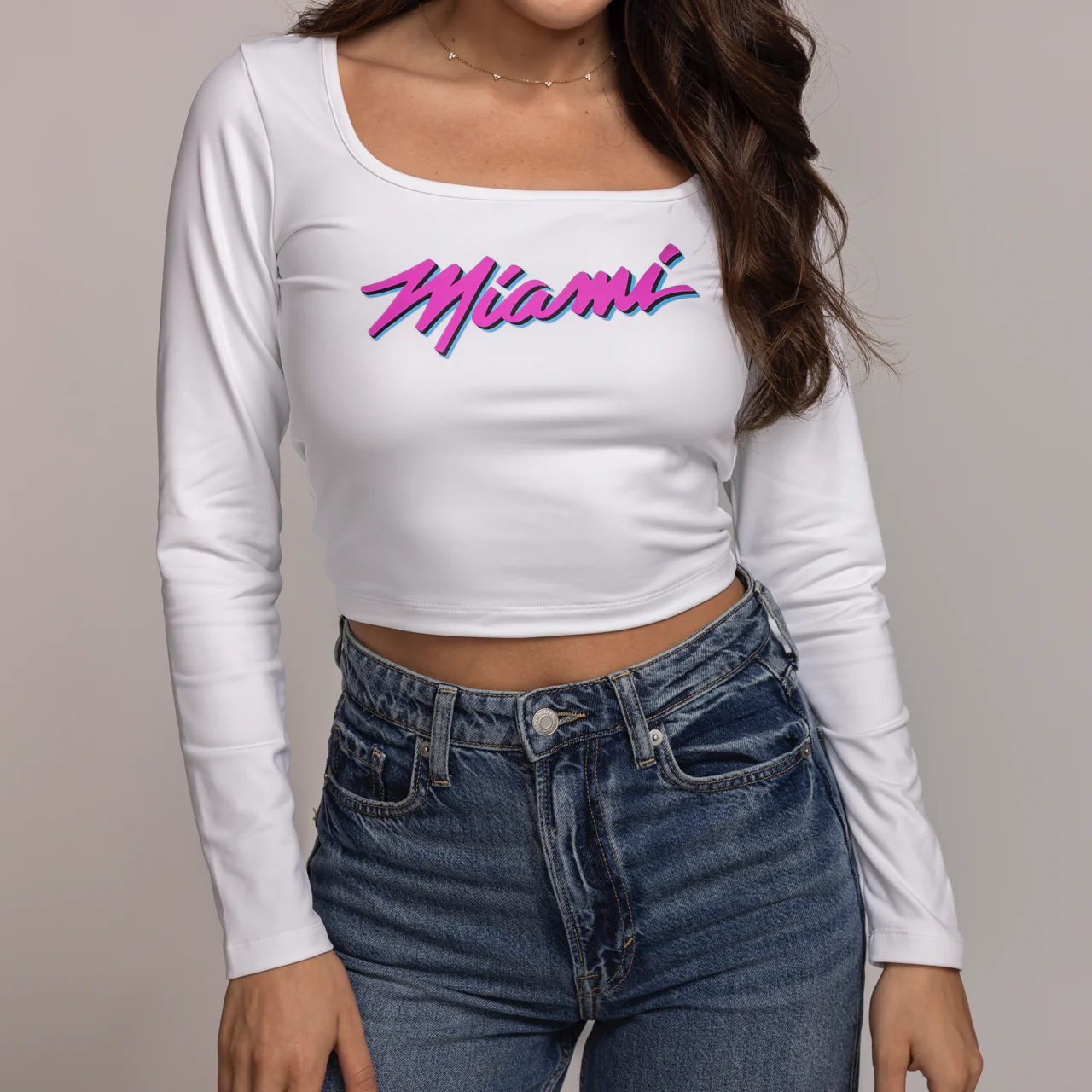 New Era Miami HEAT Original Vice Long Sleeve Cropped Tee 3 New Era Miami HEAT Original Vice Long Sleeve Cropped Tee