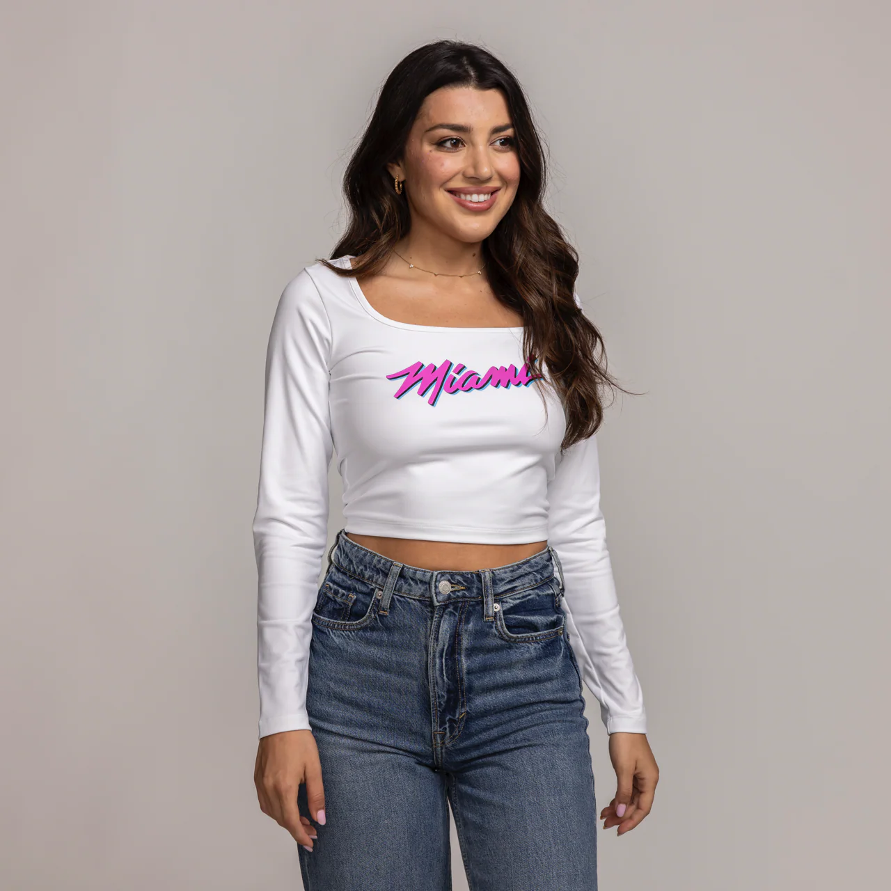New Era Miami HEAT Original Vice Long Sleeve Cropped Tee 4 New Era Miami HEAT Original Vice Long Sleeve Cropped Tee