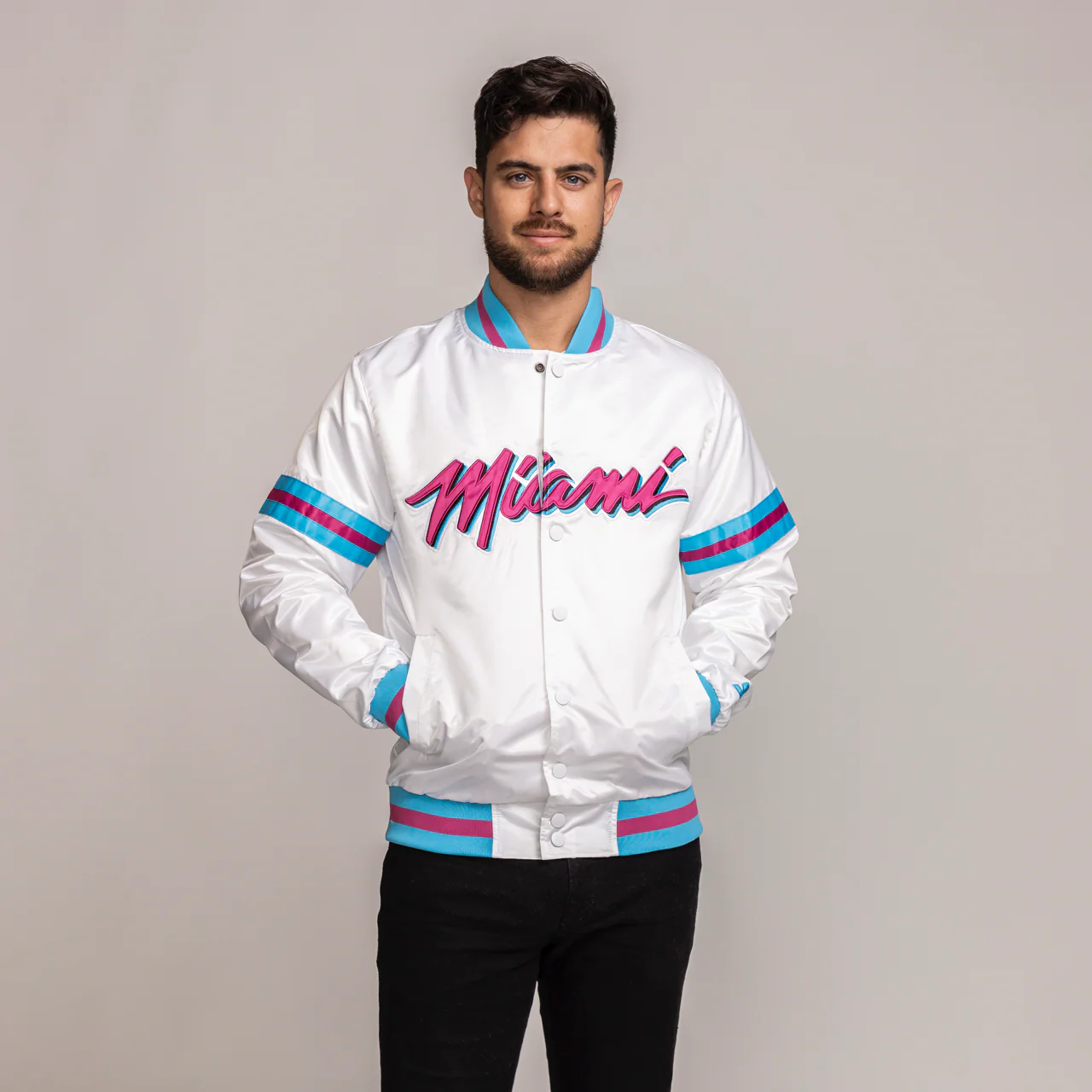 G-III Sports Miami HEAT Original Vice Varsity Starter Jacket 4 G-III Sports Miami HEAT Original Vice Varsity Starter Jacket