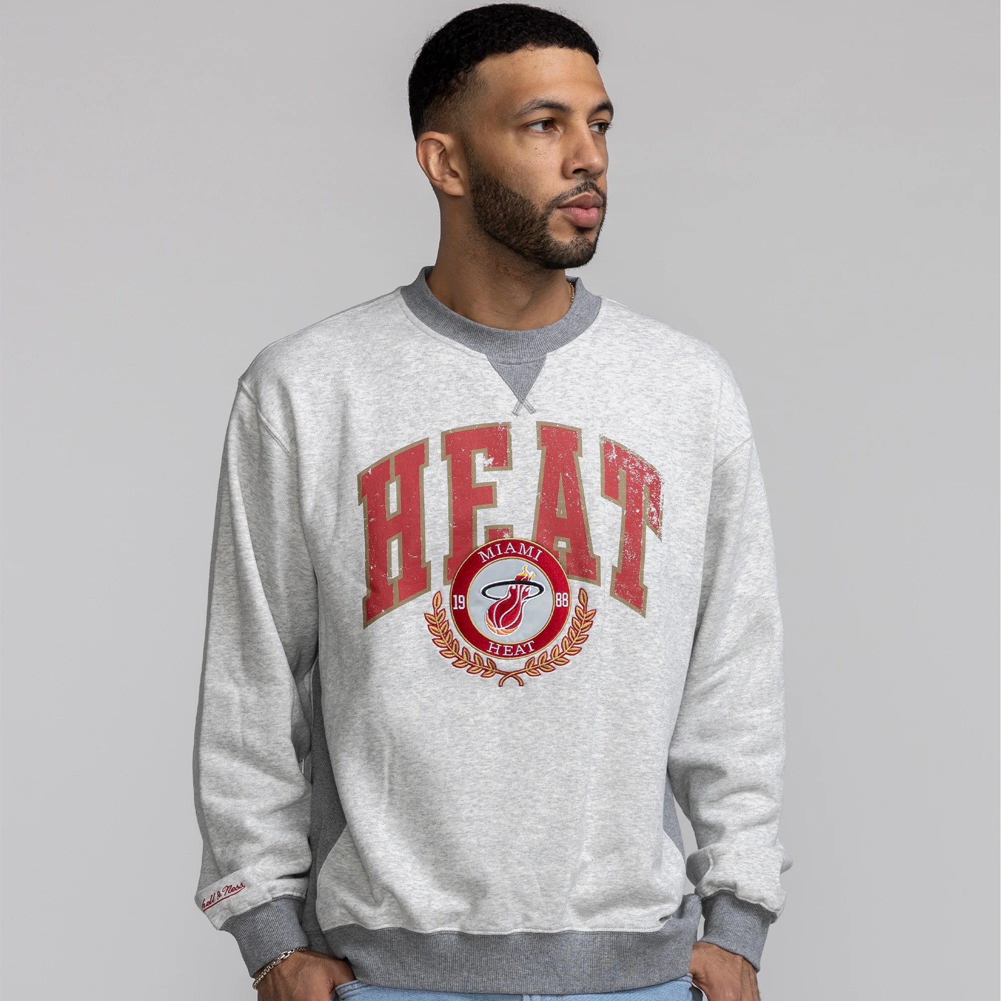 Mitchell & Ness Miami HEAT Premium Fleece Crewneck 3 Mitchell & Ness Miami HEAT Premium Fleece Crewneck