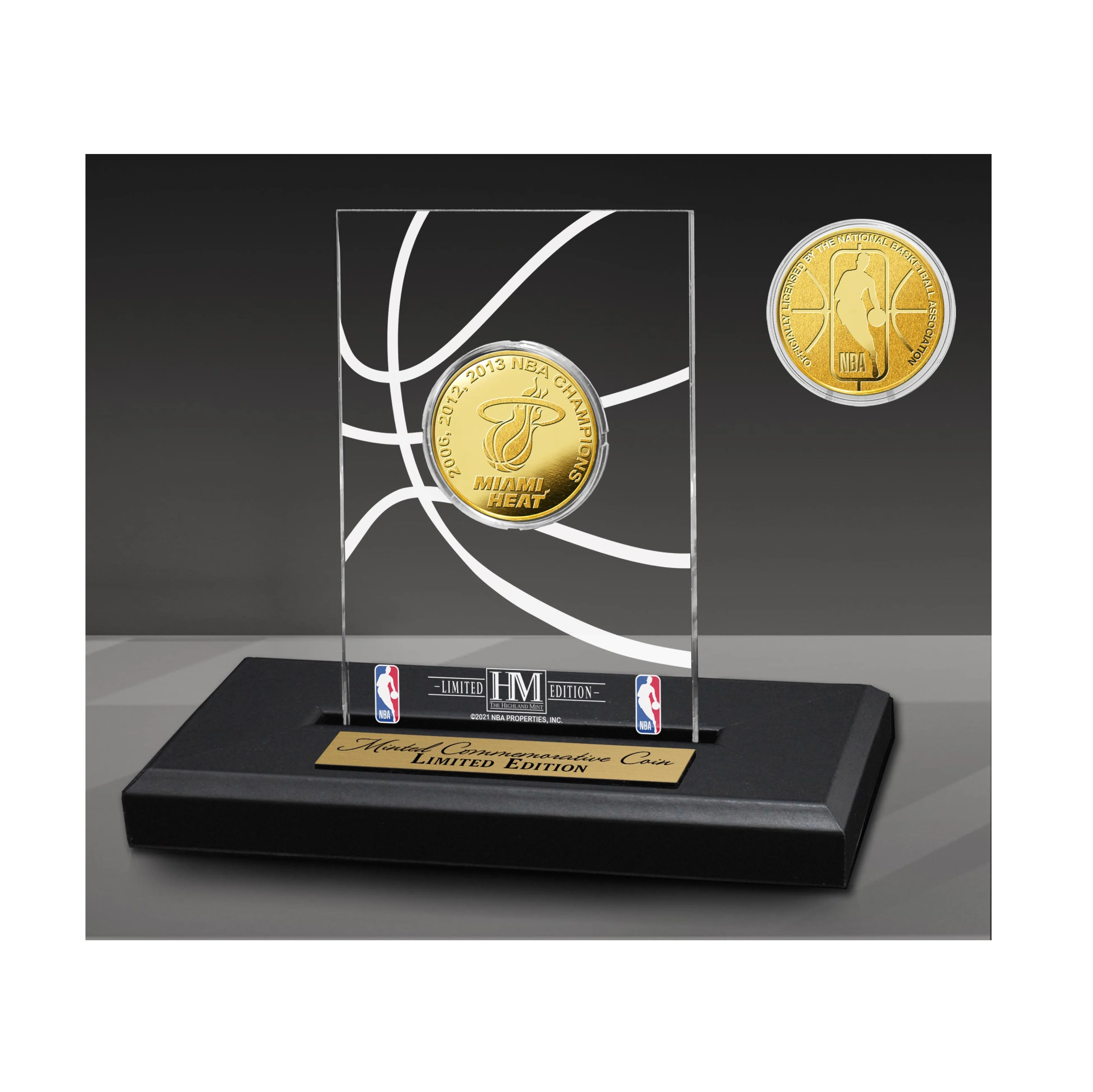 Highland Mint Miami HEAT 3-Time Champion Gold Coin Acrylic Desk Top Display